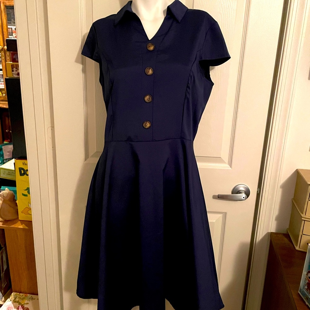 Navy Dress w/Buttons